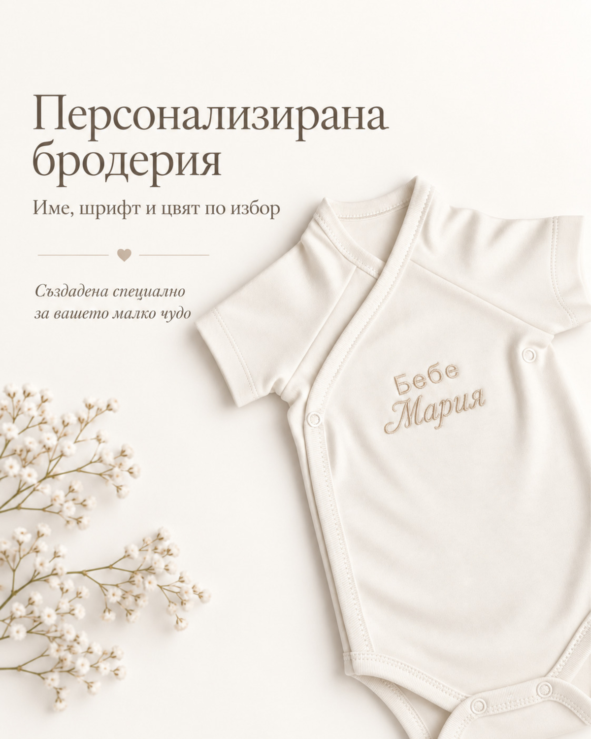 Персонализирано бебешко боди с бродерия